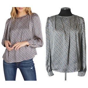 VICI – Satin Puff Sleeve Print Long Sleeve Blouse – Medium